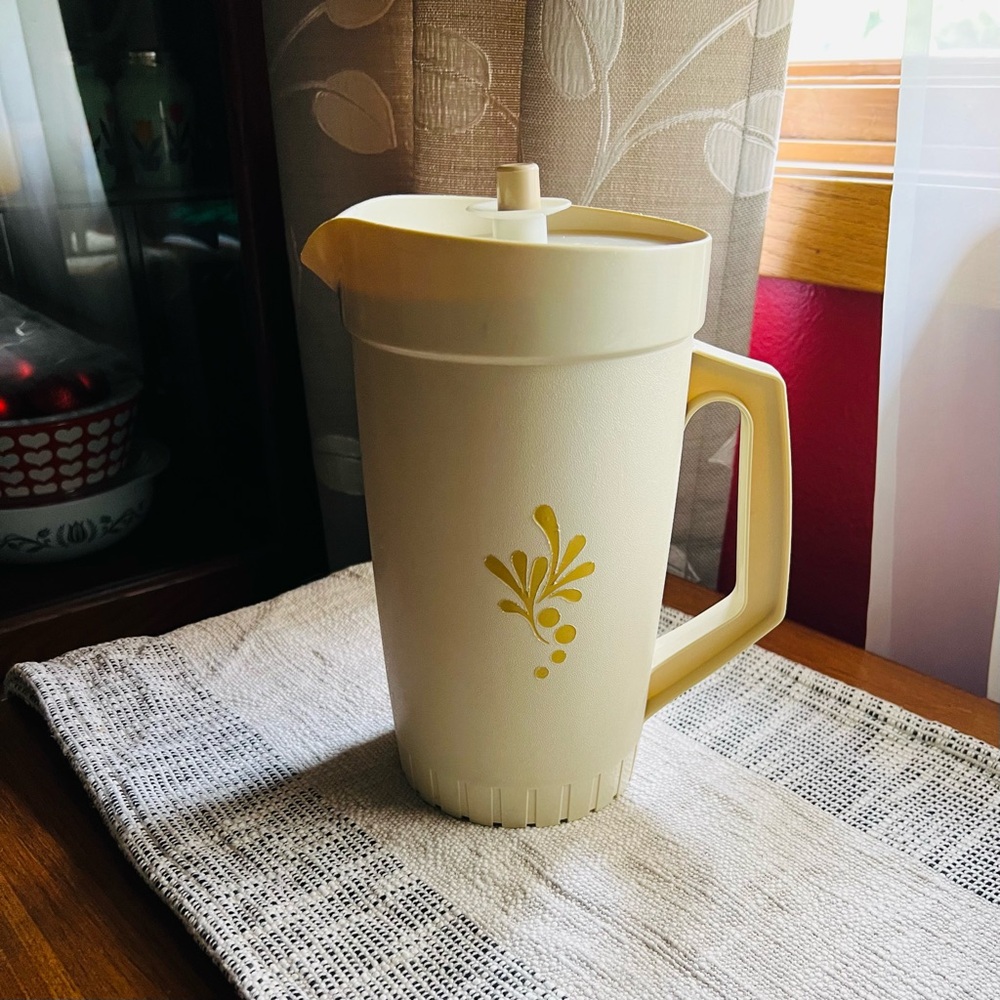 Tupperware Cream and Gold Coffee Pitcher